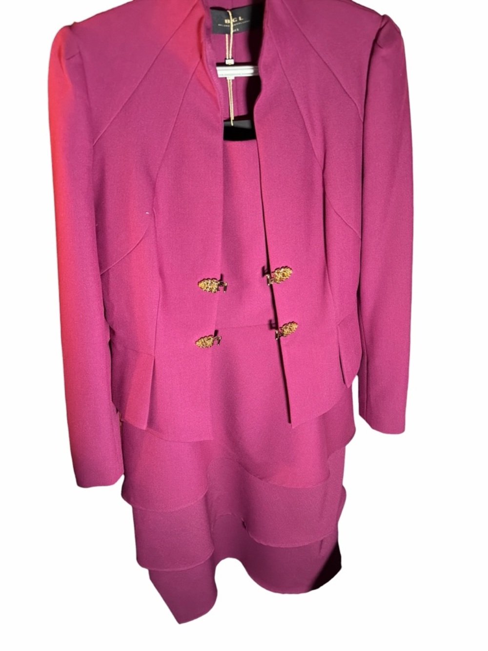 NWT BGL Magenta Jacket & Dress Set Size 8 Two-Piece Luxury Suit Gold Toggle